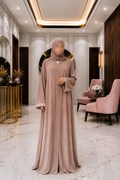 A1-LC001 - Tie and Dye Heart Cut Dana Abaya (Beige)