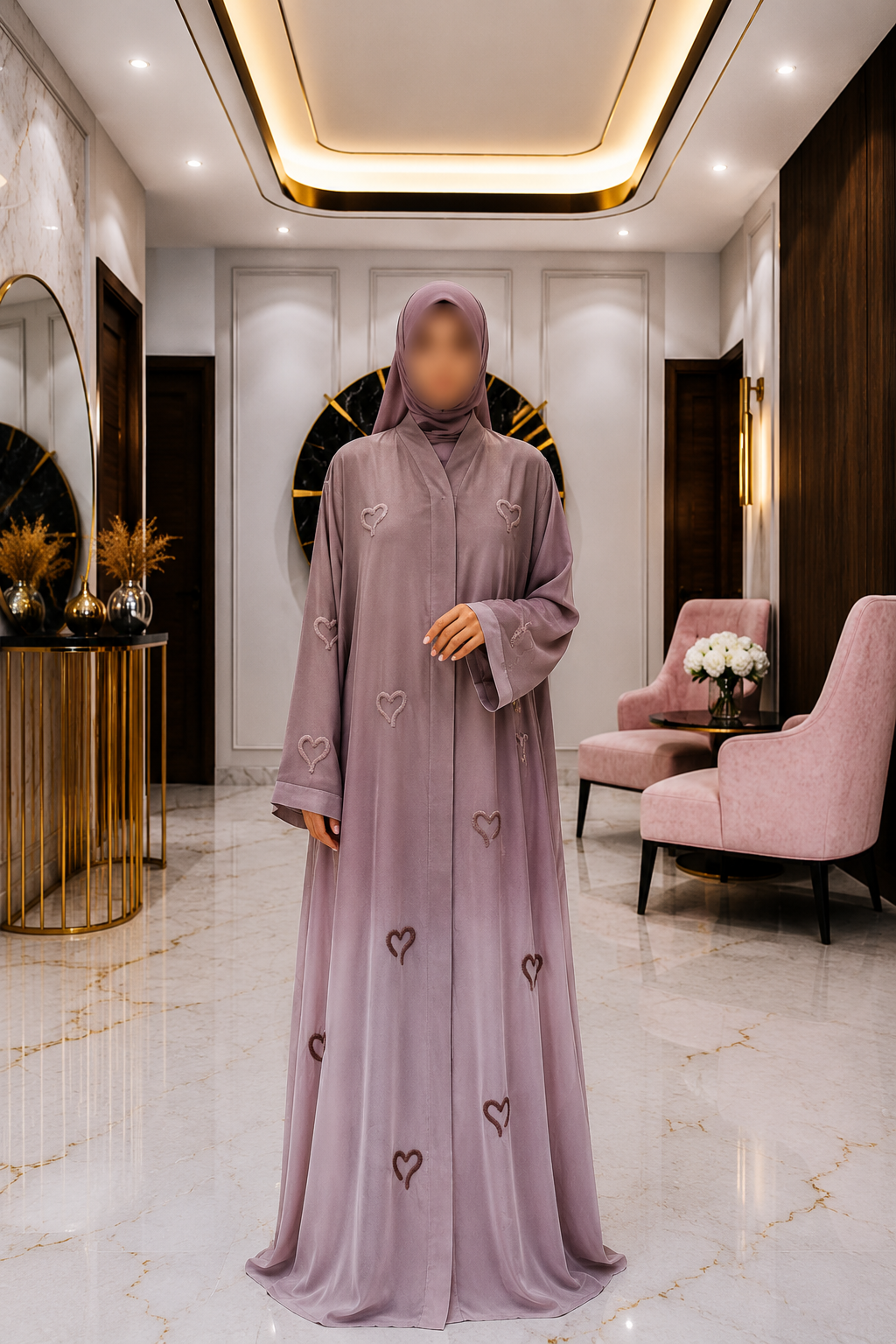 A1-LC001 - Tie and Dye Heart Cut Dana Abaya (Mauve)