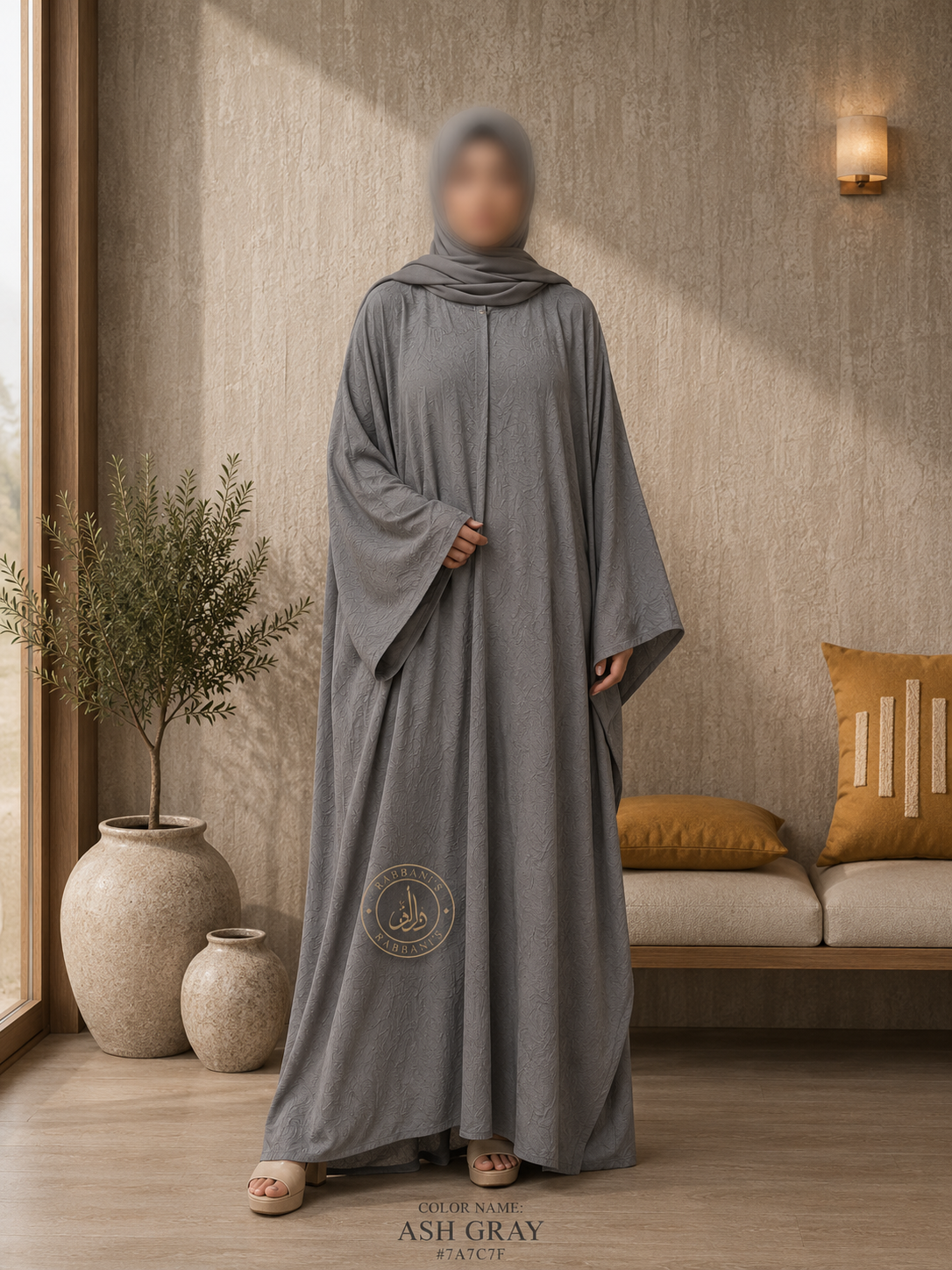 A3-LC003 - Embossed Butterfly Abaya (Ash Gray)
