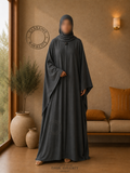 A3-LC003 - Embossed Butterfly Abaya (Dark Ash Gray)
