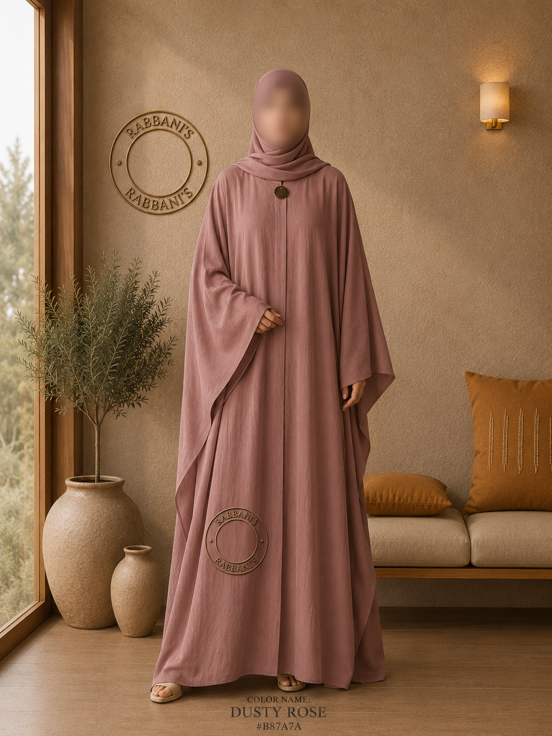 A3-LC003 - Embossed Butterfly Abaya (Dusty Rose)