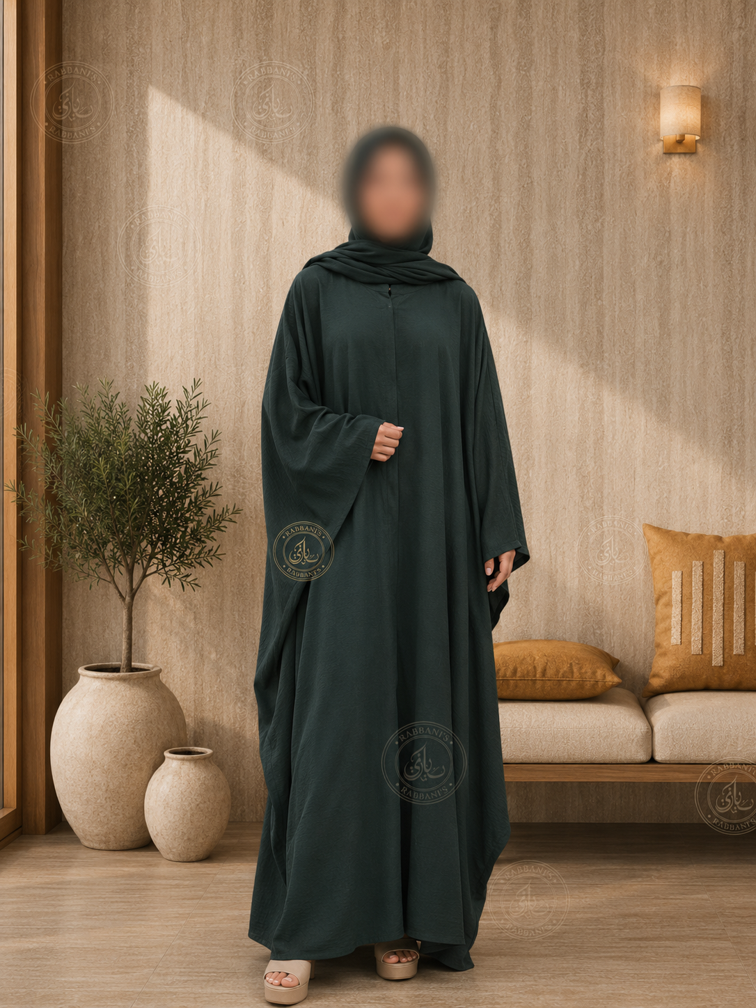 A3-LC003 - Embossed Butterfly Abaya (Forest Green)