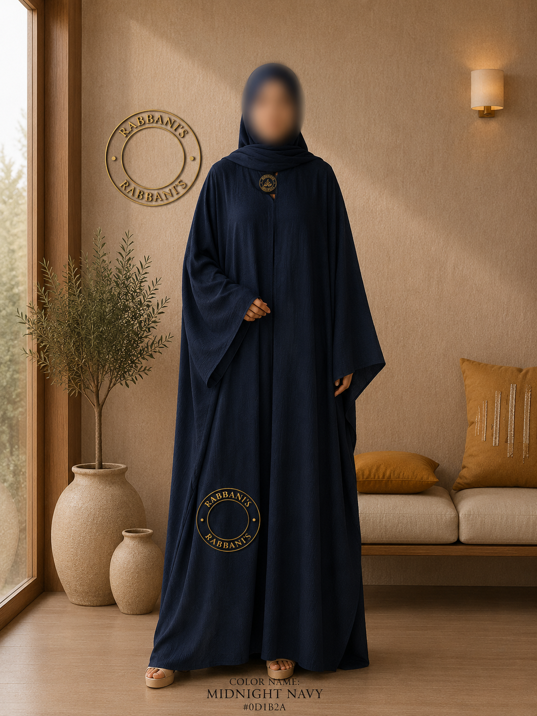 A3-LC003 - Embossed Butterfly Abaya (Midnight Navy)