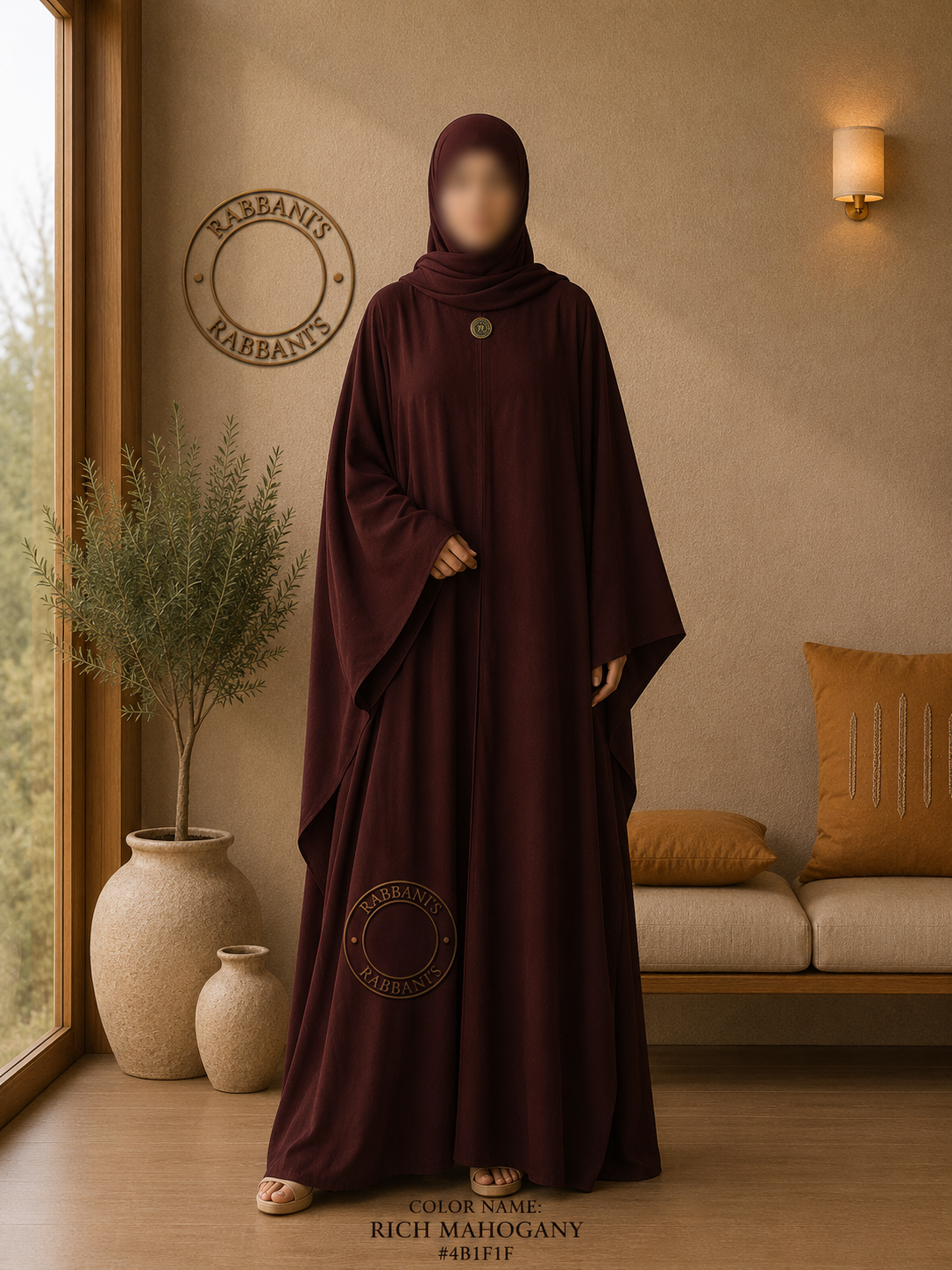 A3-LC003 - Embossed Butterfly Abaya (Rich Mahogany)