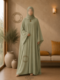 A3-LC003 - Embossed Butterfly Abaya (Soft Olive)