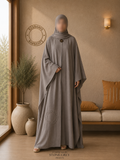 A3-LC003 - Embossed Butterfly Abaya (Stone Gray)