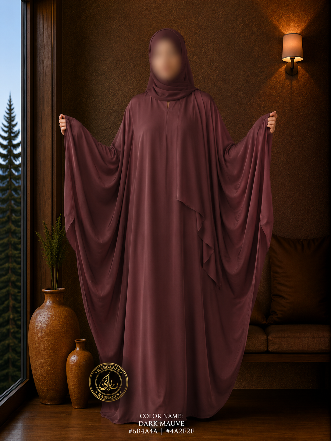 A3-LC009 - Nida Butterfly Abaya (Dark Mauve)