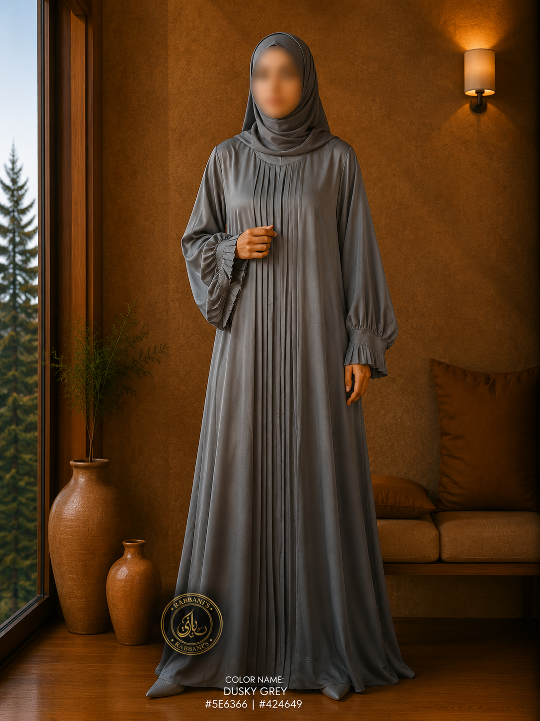 A4-LC008 - Nida Plates Abaya (Dusky Grey)