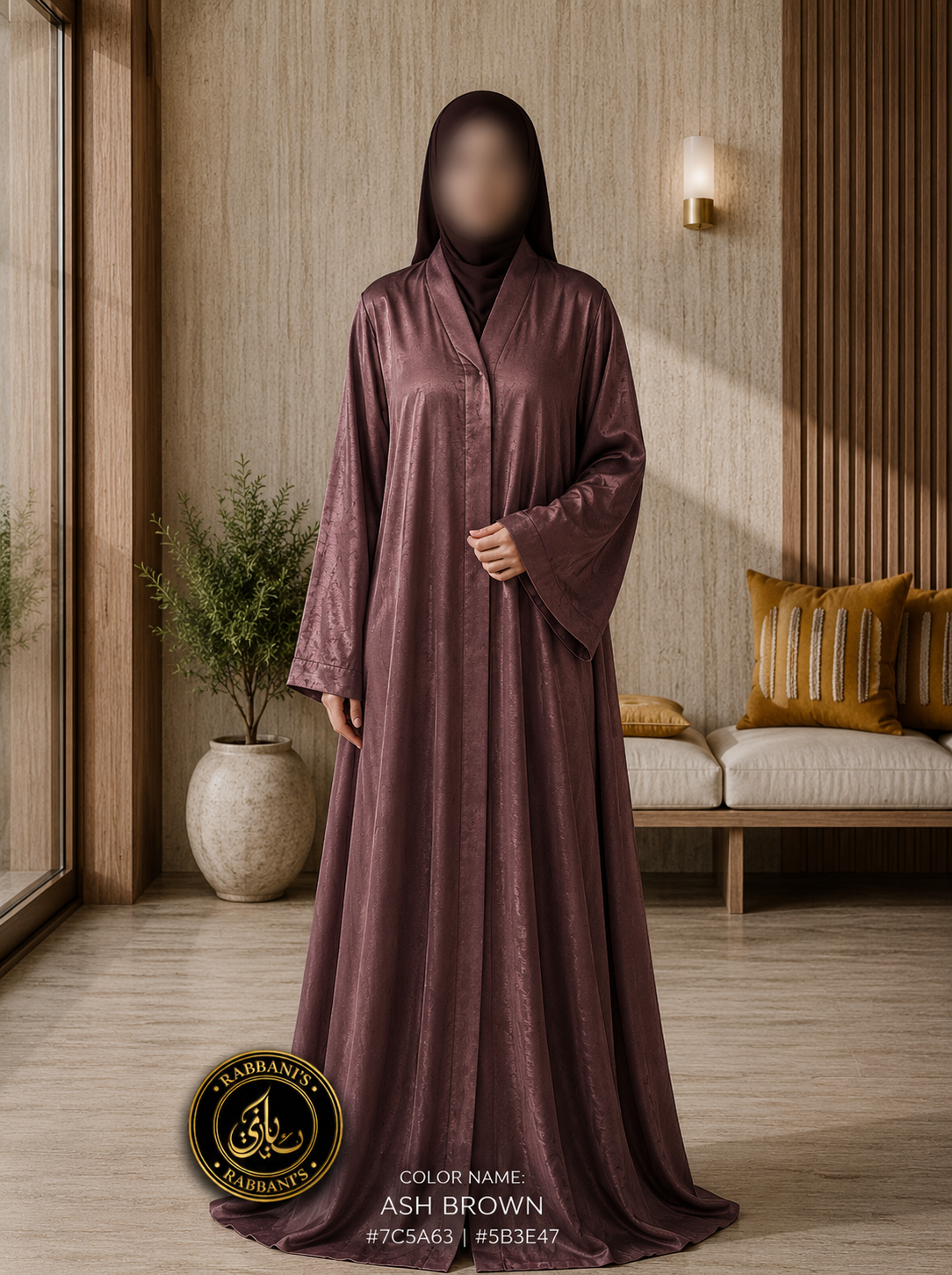 A4-LC014 - Self Printed Modest Abaya (Ash Brown)
