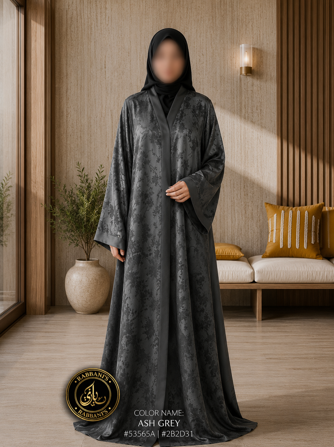 A4-LC014 - Self Printed Modest Abaya (Ash Grey)