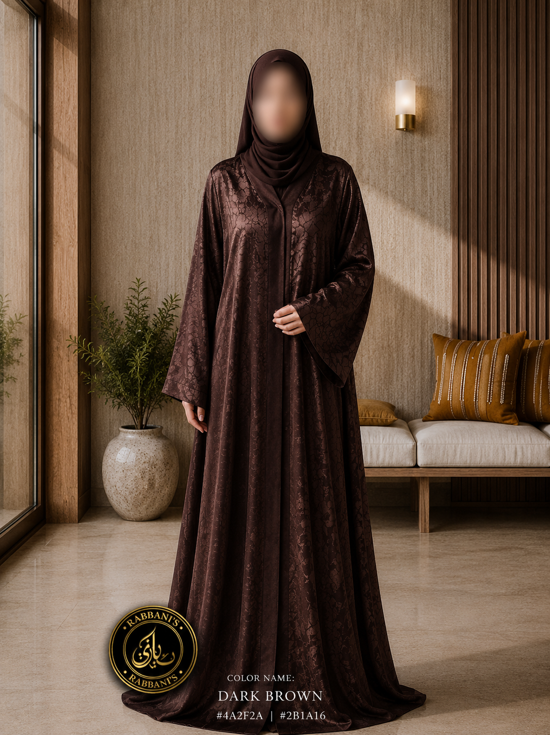 A4-LC014 - Self Printed Modest Abaya (Brown)