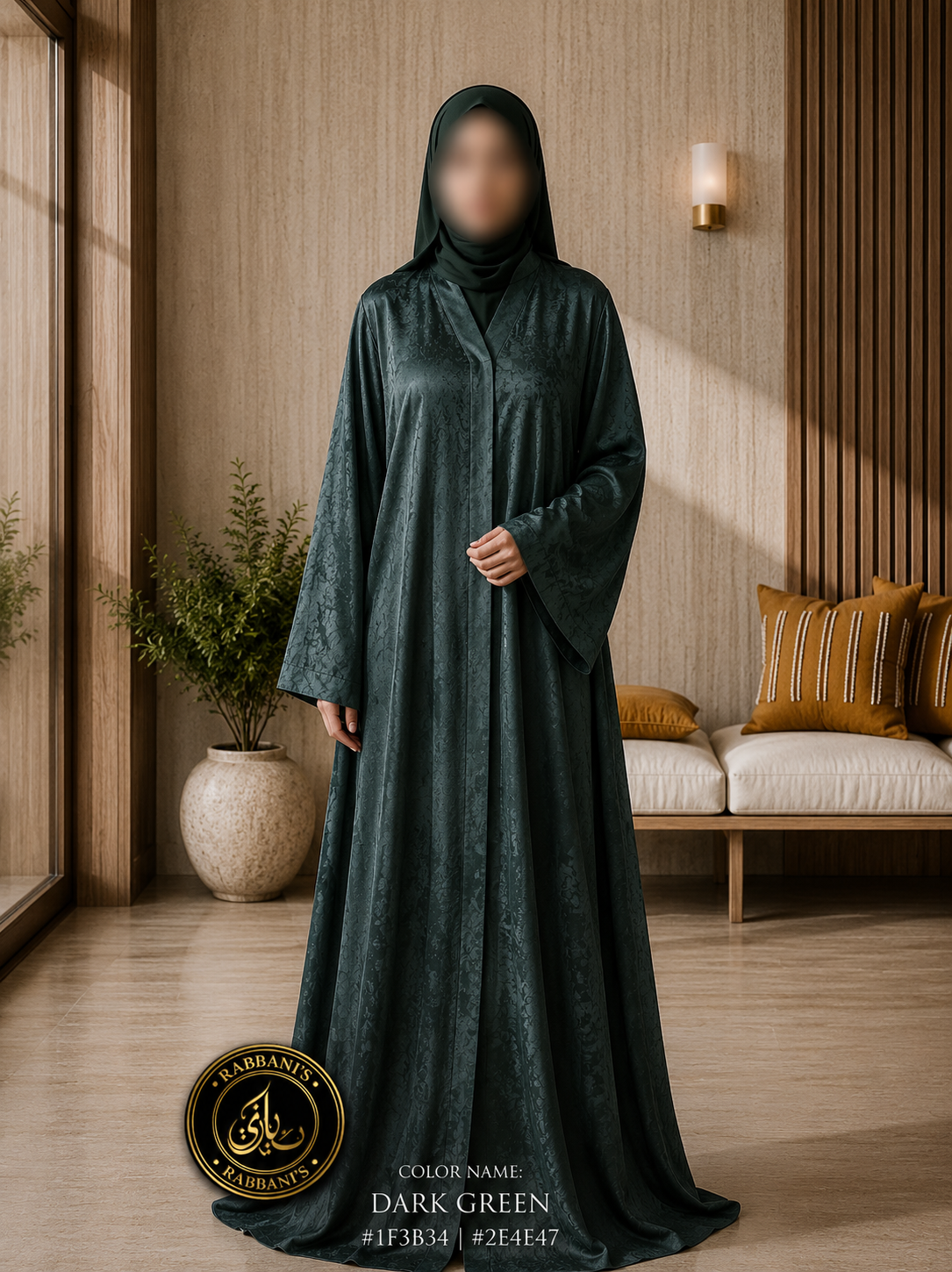 A4-LC014 - Self Printed Modest Abaya (Green)