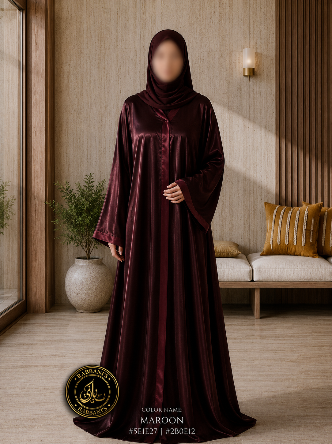 A4-LC014 - Self Printed Modest Abaya (Maroon)