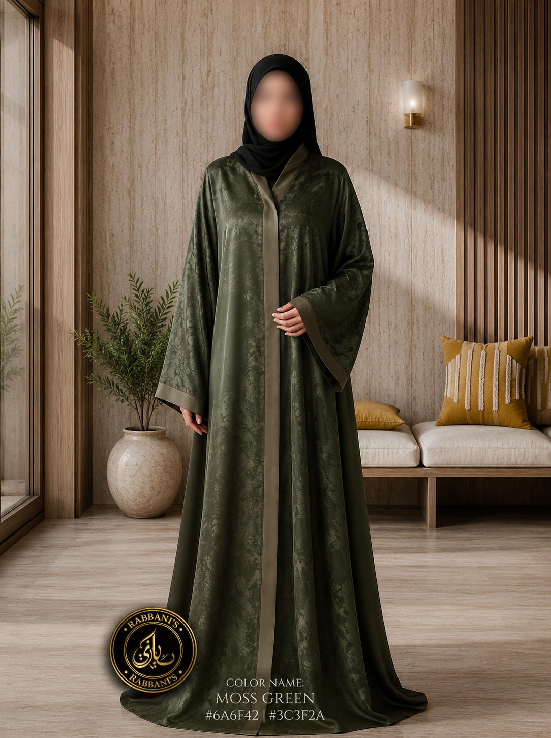 A4-LC014 - Self Printed Modest Abaya (Moss Green)