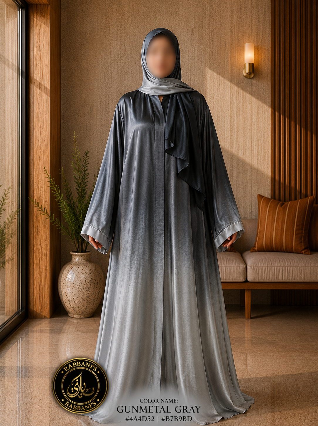 A4-LC016 - Tie & Dye Upper Dark Modest Abaya (Black Grey)