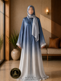 A4-LC016 - Tie & Dye Upper Dark Modest Abaya (Dusty Blue)