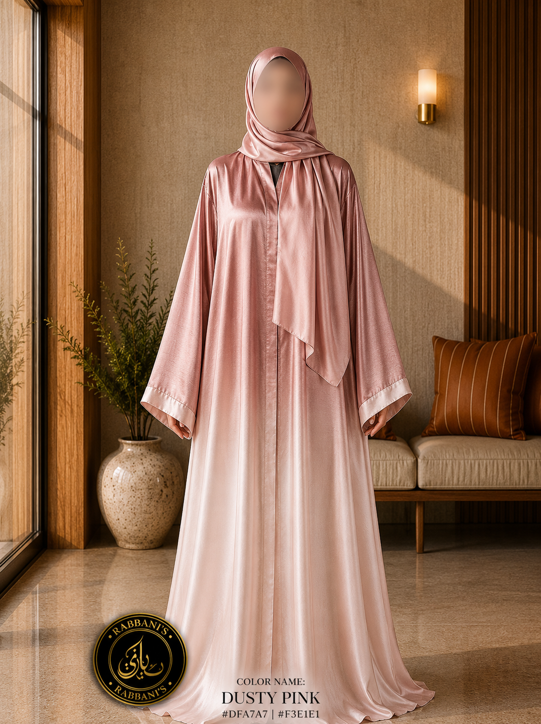 A4-LC016 - Tie & Dye Upper Dark Modest Abaya (Dusty Pink)