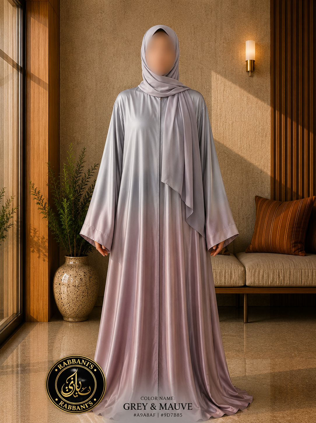 A4-LC016 - Tie & Dye Upper Dark Modest Abaya (Grey Mauve)