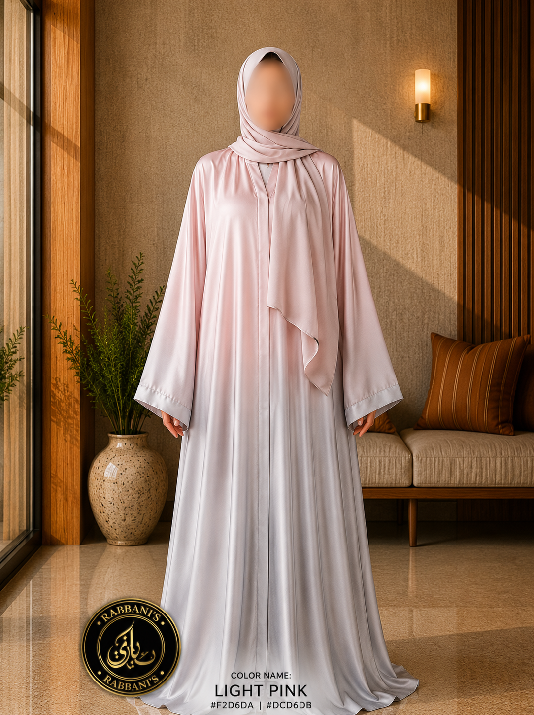 A4-LC016 - Tie & Dye Upper Dark Modest Abaya (Light Pink)