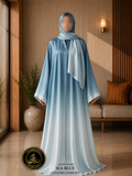 A4-LC016 - Tie & Dye Upper Dark Modest Abaya (Sea Blue)