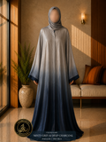 A4-LC017 - Tie & Dye Upper Light Modest Abaya (Grey Charcoal)
