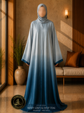 A4-LC017 - Tie & Dye Upper Light Modest Abaya (Grey Teal)
