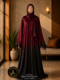 A4-LC017 - Tie & Dye Upper Light Modest Abaya (Maroon Black)