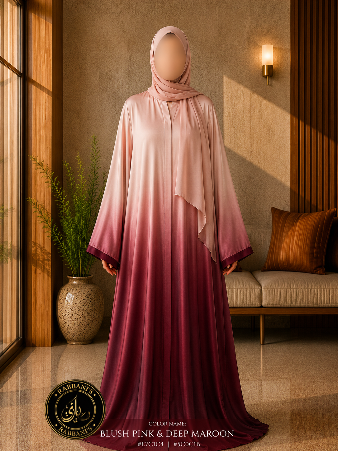 A4-LC017 - Tie & Dye Upper Light Modest Abaya (Pink Maroon)