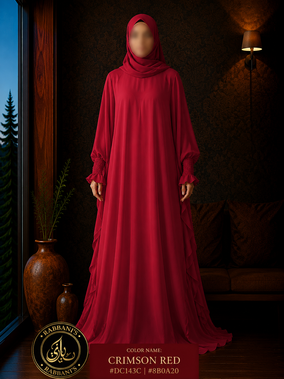 A4-LC019 - JALPARI Modest Abaya (Crimson Red)