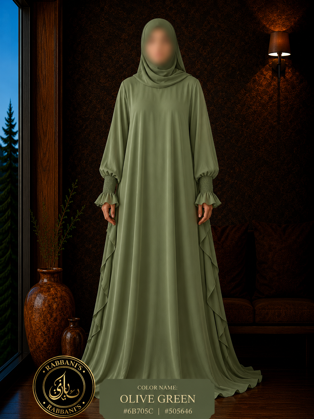A4-LC019 - JALPARI Modest Abaya (Olive Green)