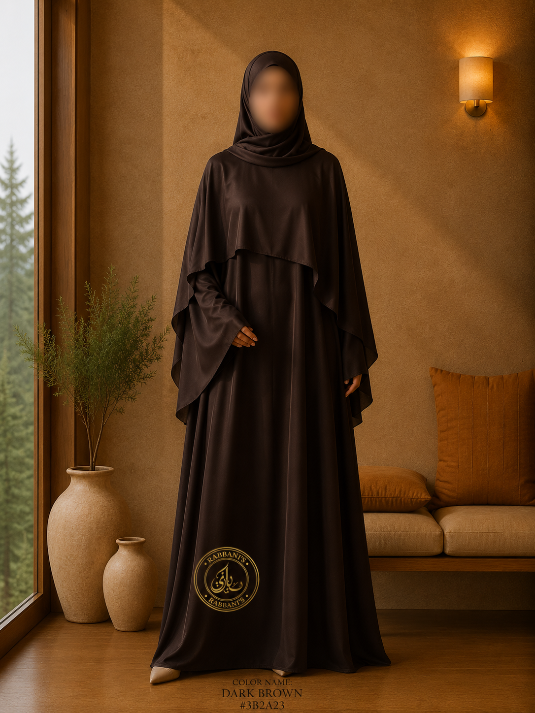 A4-LC005 - Princess Modest Abaya (Dark Brown)
