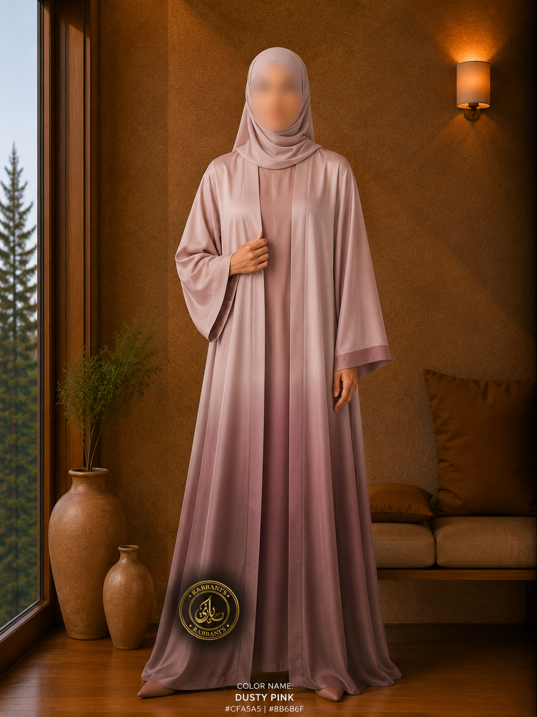 A5-LC007 - Tie and Dye Upper Inner Abaya (Dusty Pink)