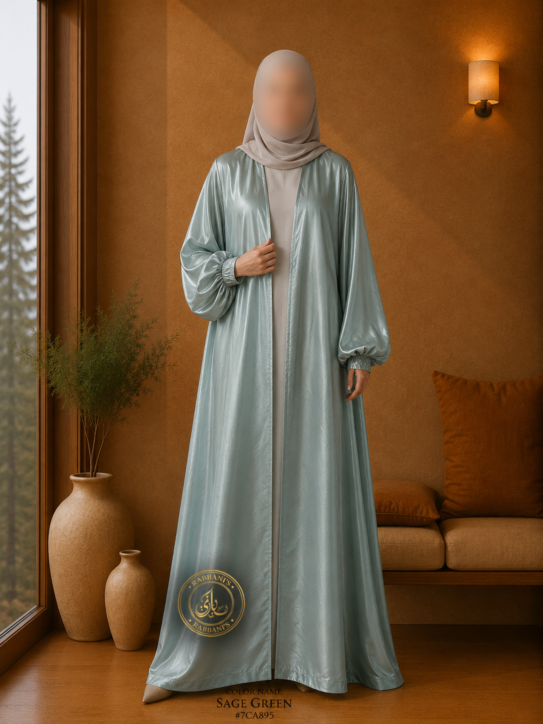 A5-LC006 - Lava Silk Upper Inner Abaya (Sage Green)