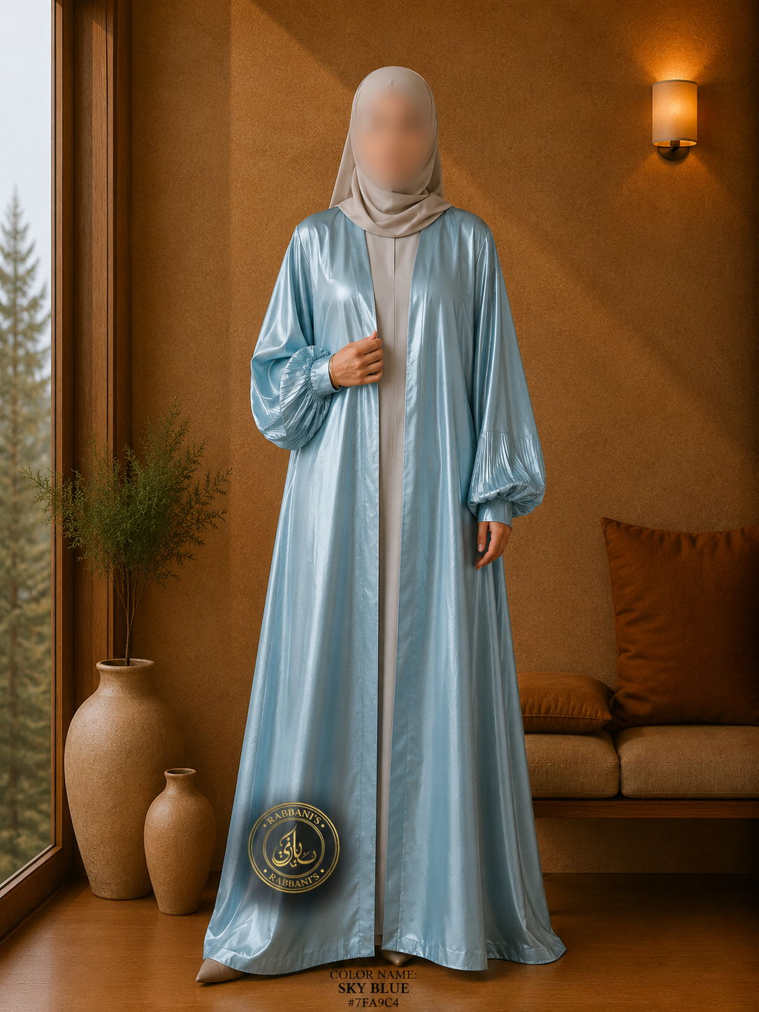 A5-LC006 - Lava Silk Upper Inner Abaya (Sky Blue)