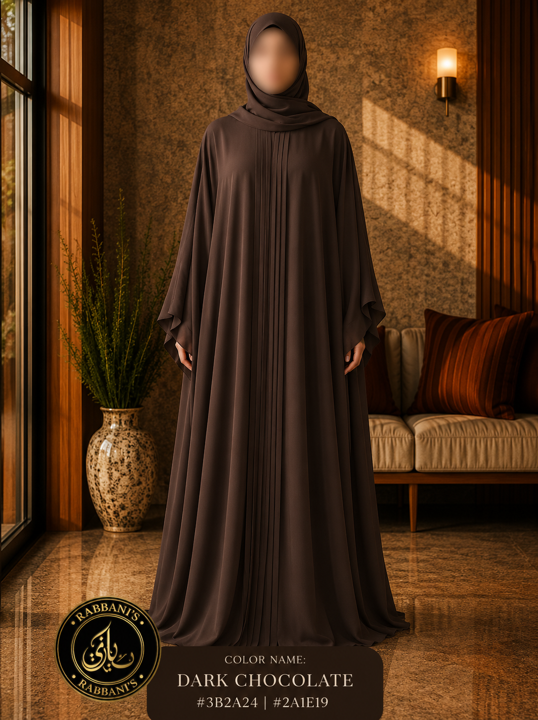 A7-LC008 - Nida Plates Abaya (Dark Choclate)