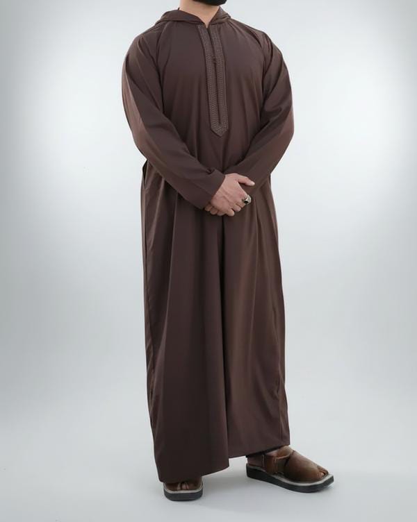 T1-015 Embroidered Brown Hoodie Thobe